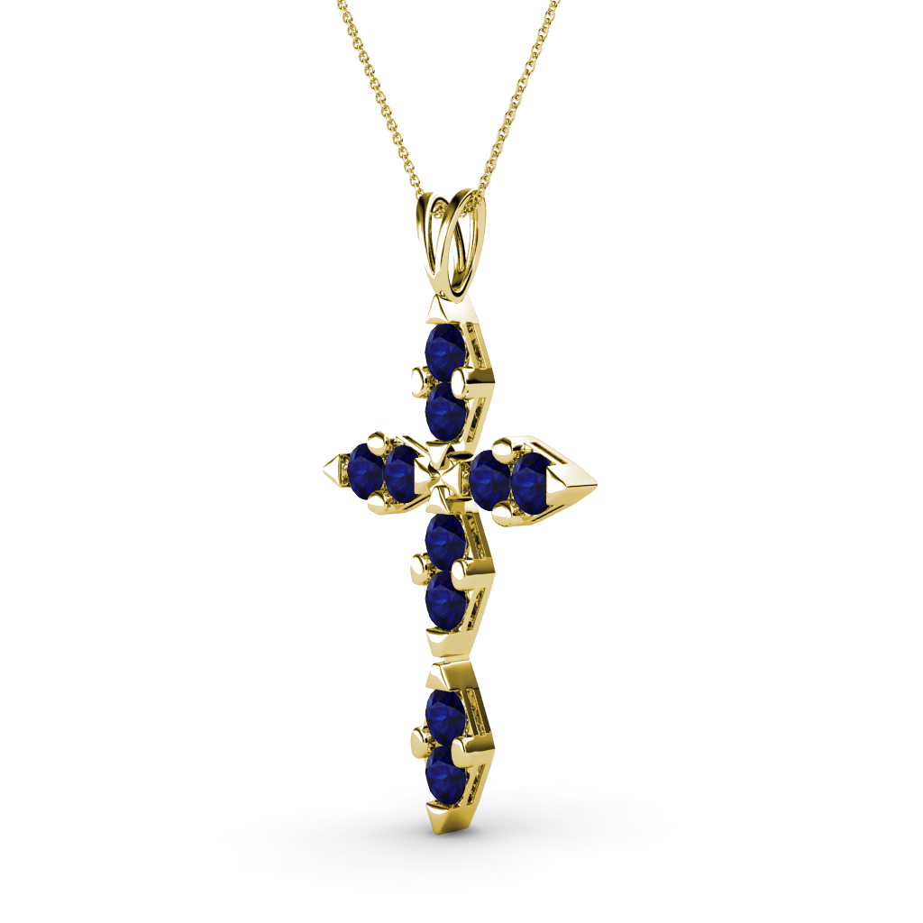 Blue Sapphire Cross Pendant Necklace 3/8 ctw 14K Gold 18 Inches Chain
